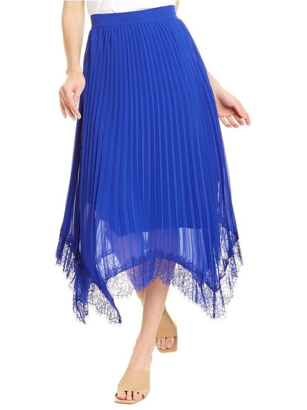 The Kooples Royal Blue Accordian Pleated Lace Trim Midi Skirt | Size 3 (US 8-10)